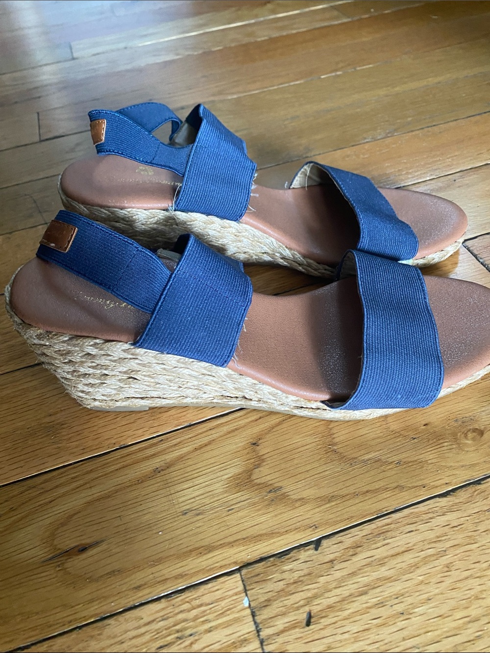Seychelles Blue Elastic Strap Espadrille Wedges
